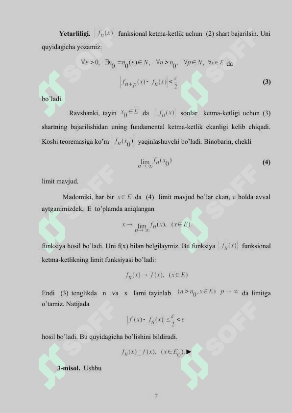 Funksional ketma-ketlik va qatorlarning tekis yaqinlashish alomatlari. 7