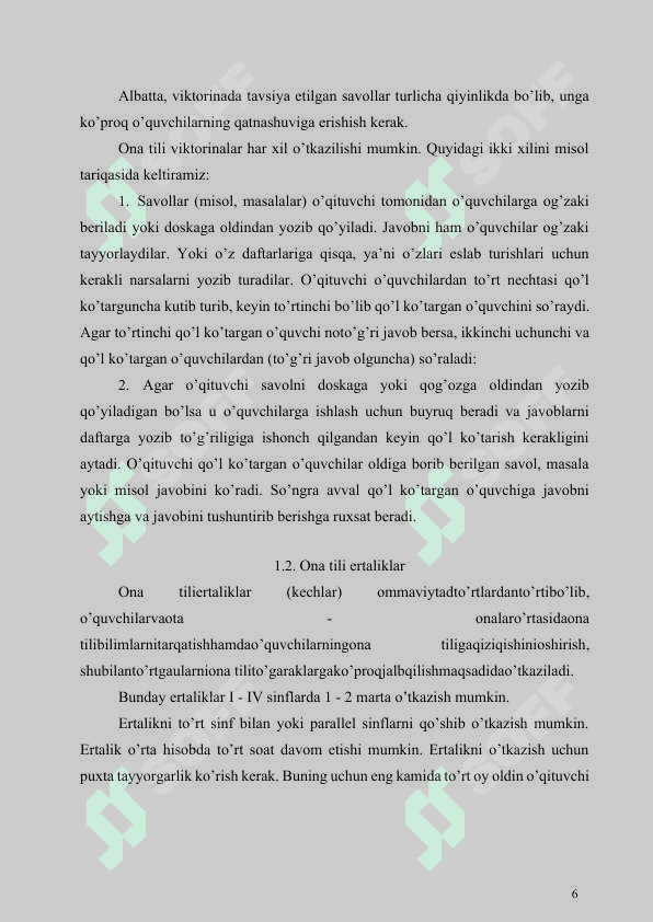 ONA TILINI O’QITISHDA SINFDAN TASHQARI ISHLARNI TASHKIL ETISH 6