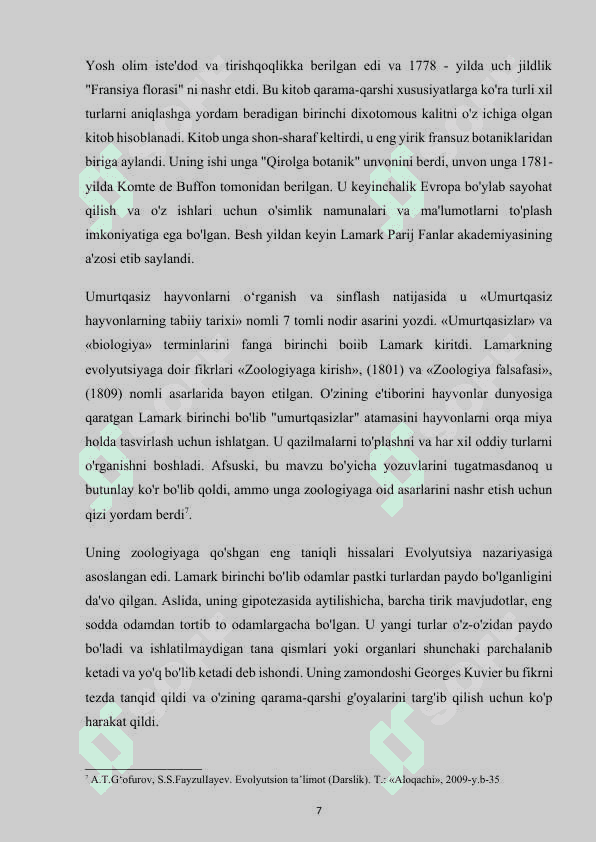 Insonning kelib chiqishi haqida Lamark nazariyasi 7