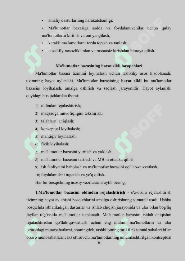 Ma’lumotlar bazasini rеjalashtirish, loyihalashlash va administratorlash 6