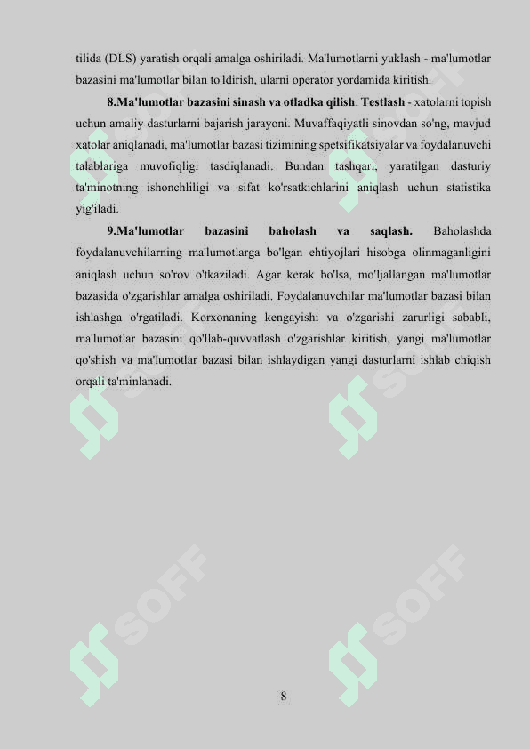 Ma’lumotlar bazasini rеjalashtirish, loyihalashlash va administratorlash 8