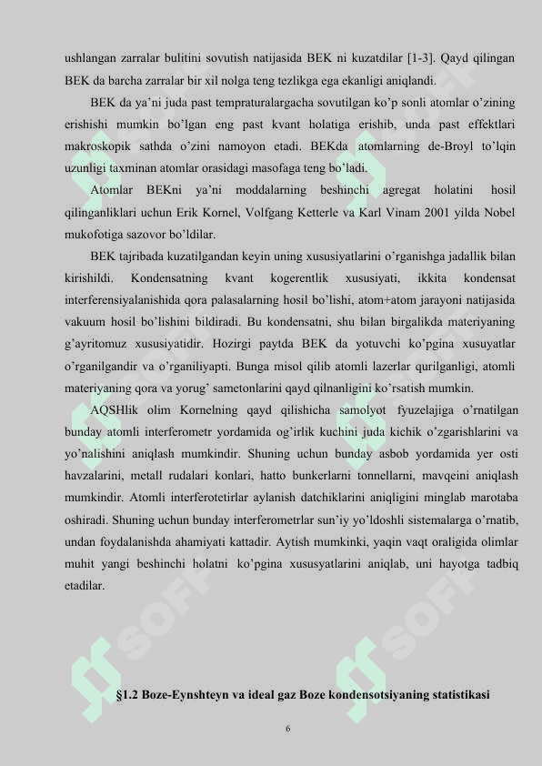 Moddalarning beshinchi agregat holatining astrofizikadagi o’rni 6