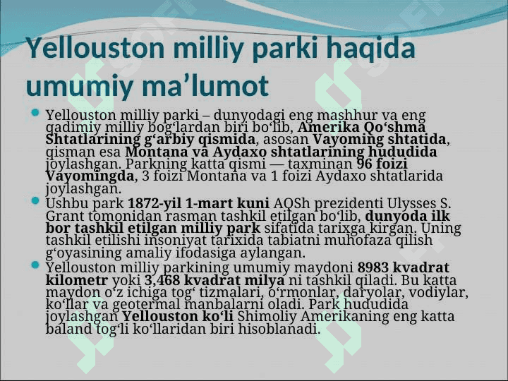 Yellouston milliy parki.ppt 4