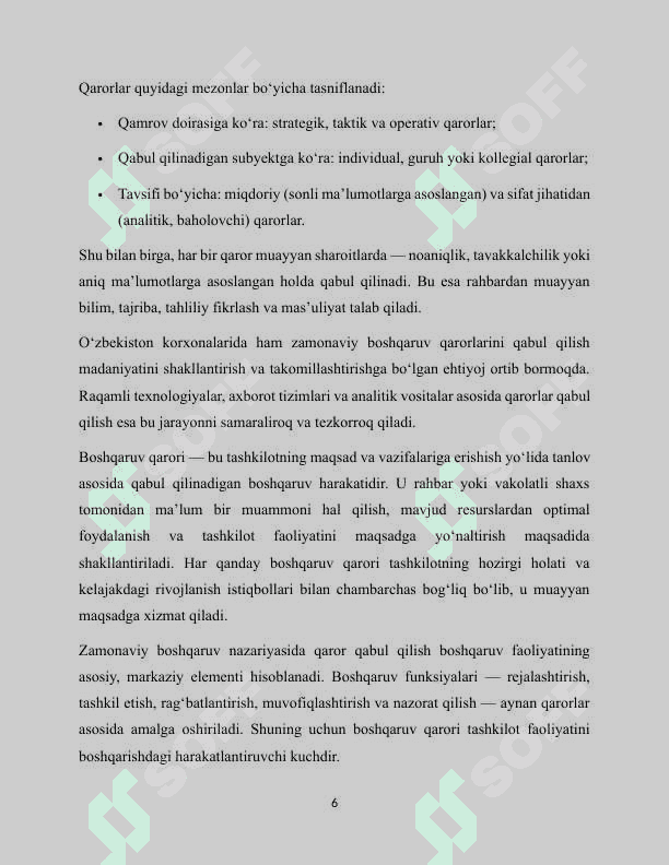 Boshqaruv qarorlarini qabul qilish jarayoni 6