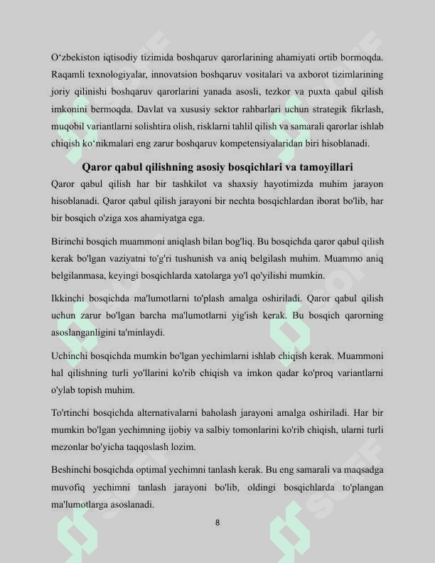 Boshqaruv qarorlarini qabul qilish jarayoni 8