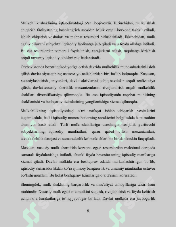 Turli mulkchilik shakllarida boshqaruv tizimining o`ziga xosligi 5