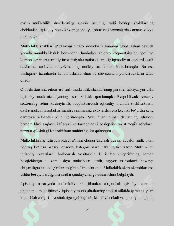 Turli mulkchilik shakllarida boshqaruv tizimining o`ziga xosligi 7