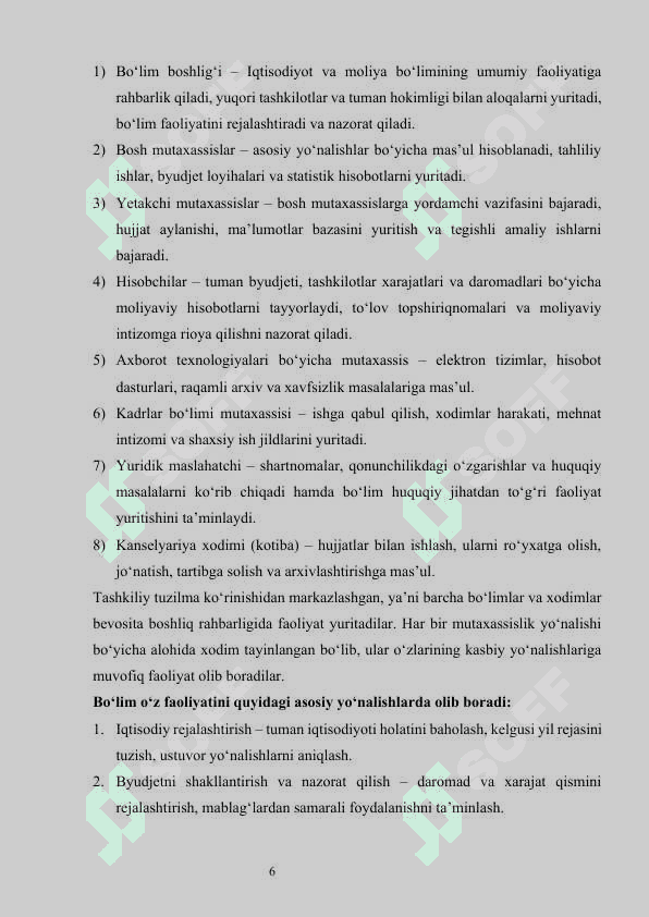 Iqtisodiyot va moliya bo‘limi amaliyot hisoboti 6