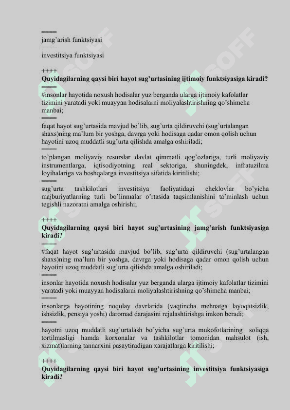 “SUG‘URTA ISHI (HAYOT SUG‘URTASI MODULI)” FANIDAN TEST SAVOLLARI. 4