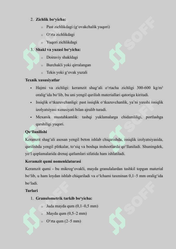 Keramzit shag'ali va qumi ishlab chiqarish korxonasini loyihalash mahsuldorligi 38 ming m³ 4