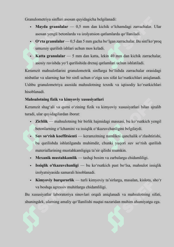 Keramzit shag'ali va qumi ishlab chiqarish korxonasini loyihalash mahsuldorligi 38 ming m³ 8