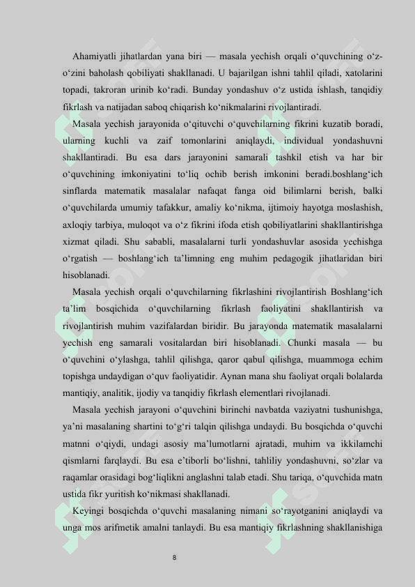 Boshlang‘ich sinf o‘quvchilari masalalarni har xil usulda yechish malakasini shakllantirish kurs ishi 8