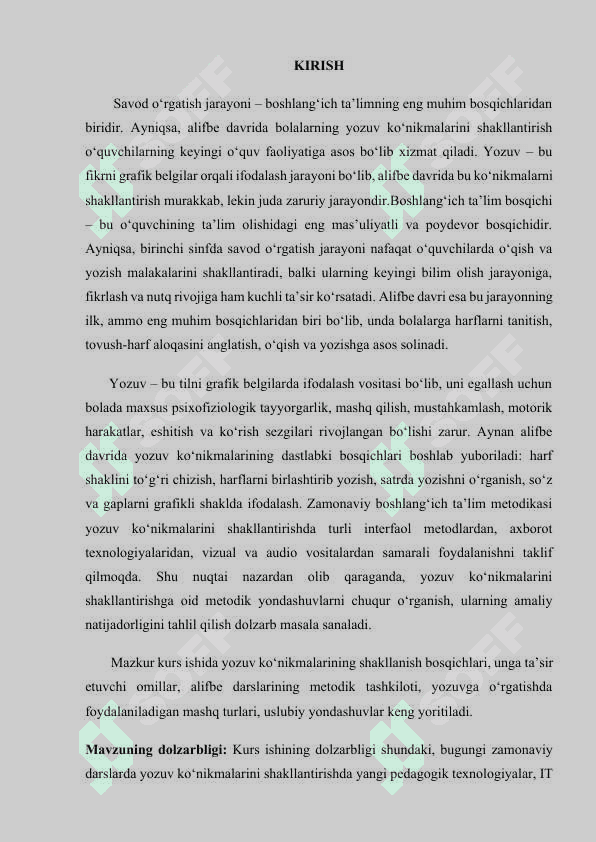 ALIFBE DAVRIDA YOZUV KO‘NIKMALARINI SHAKLLANTIRISHv 2