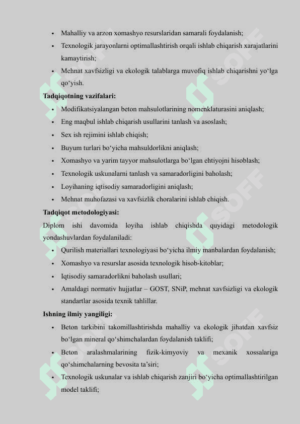 Mineral qoʻshimchalar bilan modifitsiyalangan beton qorishmasi tayyorlash korxonasi loyihalash 140  ming m³ 4