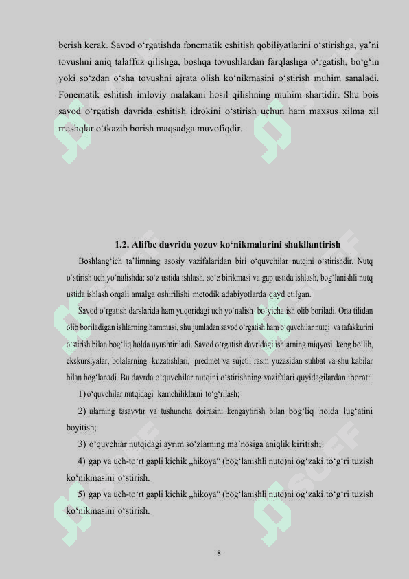 SAVOD O‘RGATISH DAVRI YOZUV DARSLARIDA NUTQ O‘STIRISH 8