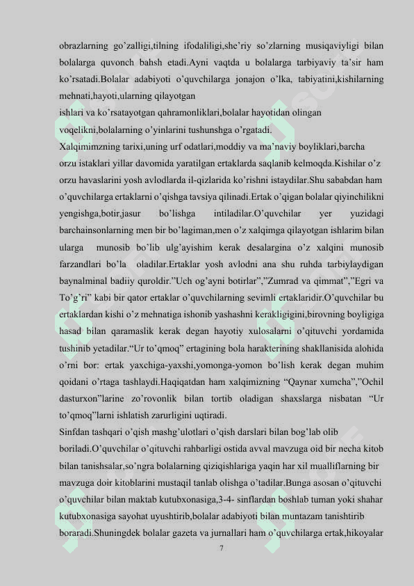 SINFDAN TASHQARI ASOSIY BOSQICH DARSLARINI TASHKIL ETISH (3-SINF  MISOLIDA) 7