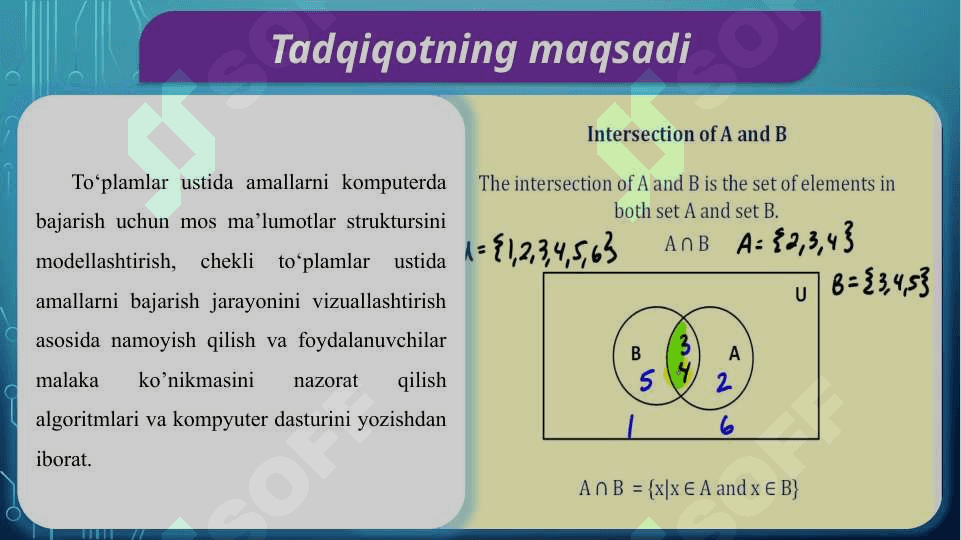 To'plam ustida bajariladigan amallar uchun amaliy dastur ishlab chiqish 3