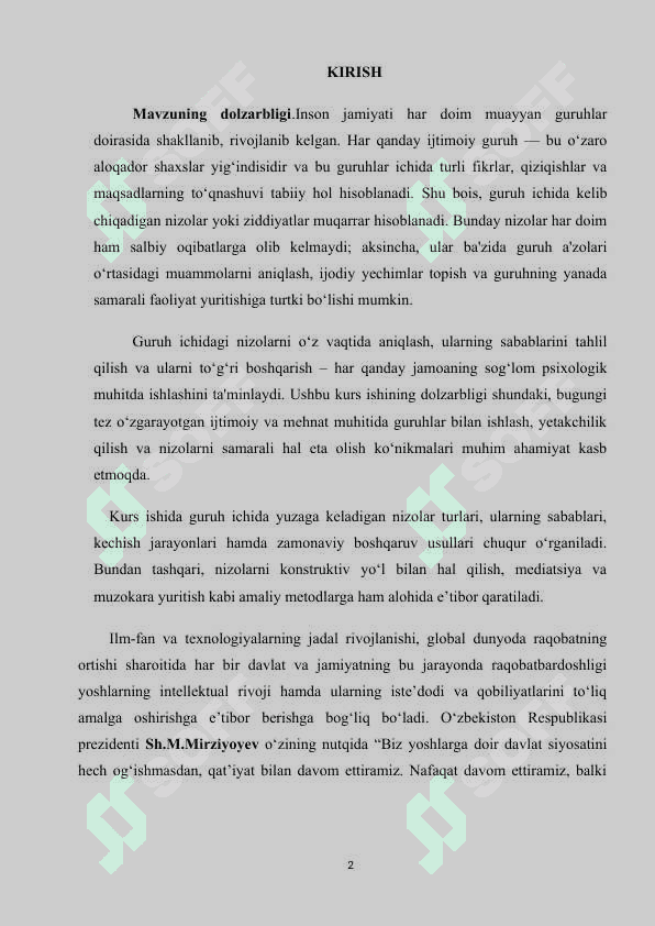 GURUH ICHIDAGI NIZOLAR VA ULARNI BOSHQARISH USULLARI. 2