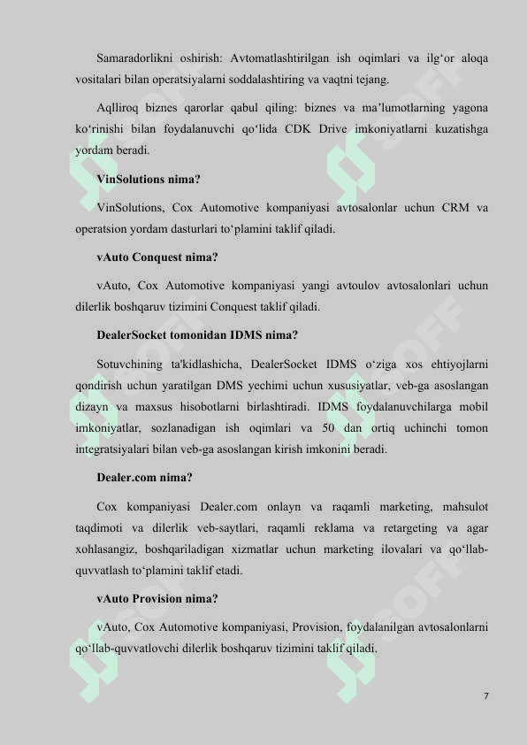 Avtosalonda avtomobil sotib olish ahborot tizimi 7
