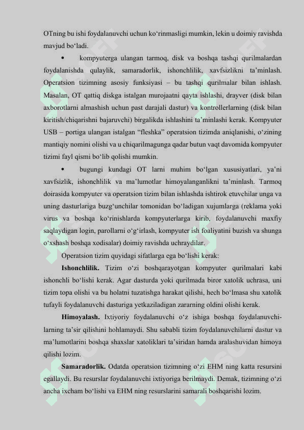 Operatsion tizimlarning xossalari va  Operatsion tizimlar yadrosi 5