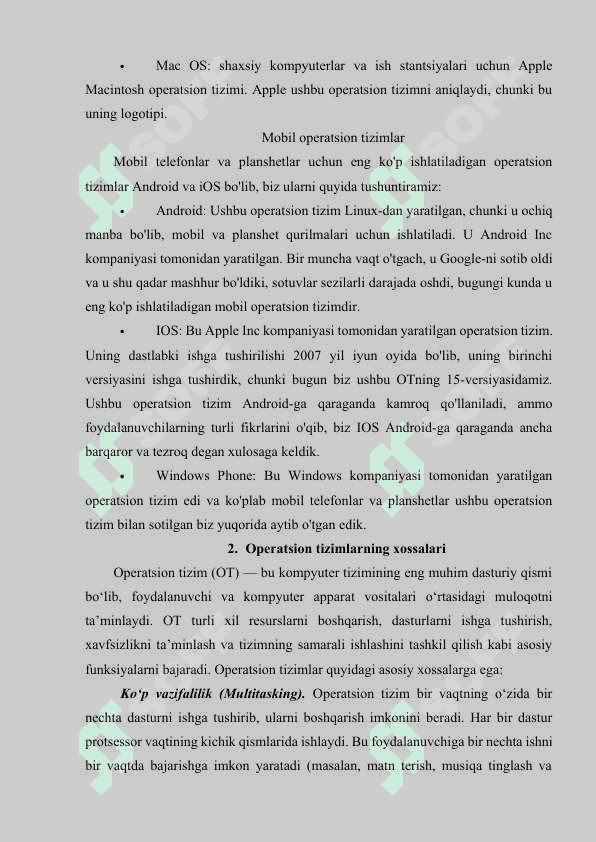 Operatsion tizimlarning xossalari va  Operatsion tizimlar yadrosi 8