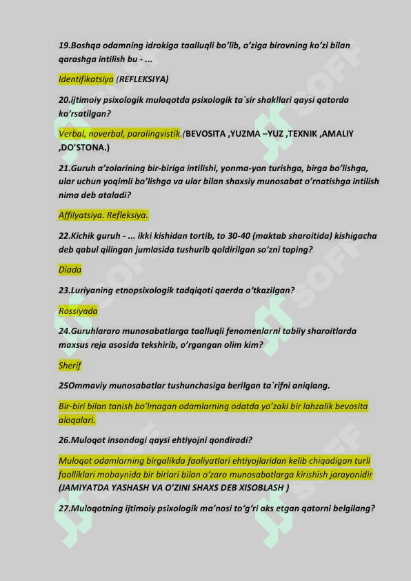 IJTIMOIY PSIXOLOGIYA TEST JAVOBLARI 3
