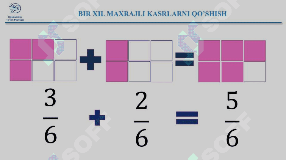 5- sinf matematika fanidan  Bir xil maxrajli kasrlarni qo’shish 3