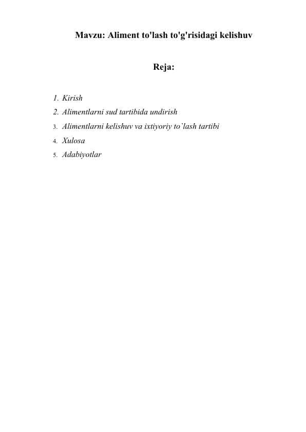 Aliment to'lash to'g'risidagi kelishuv