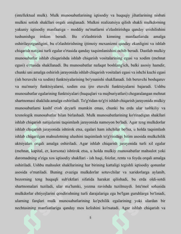 Mulk va Mulkchilik munosabatlari 5