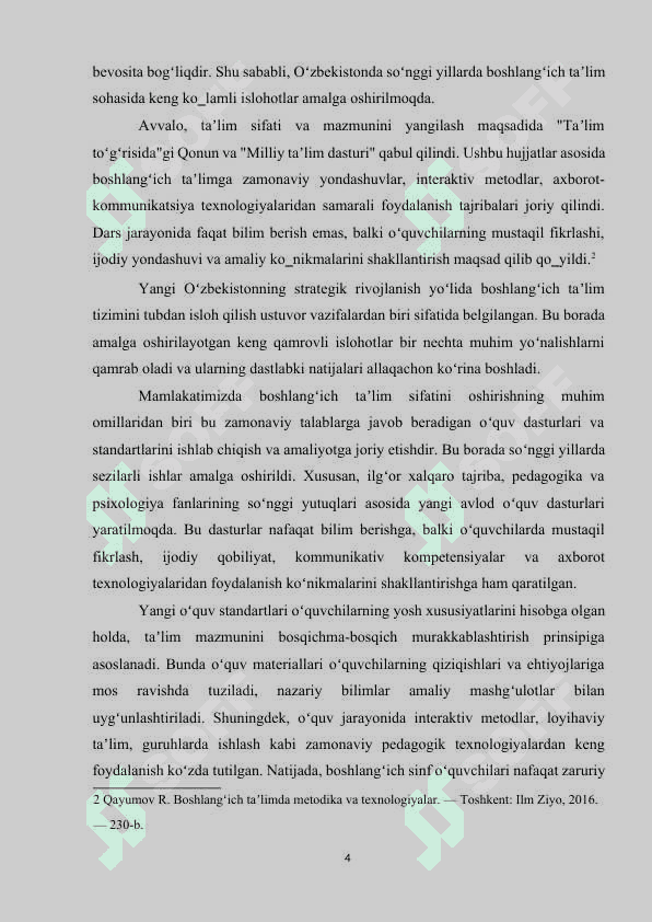 YANGI OʻZBEKISTONNING BOSHLANGʻICH TA'LIM BORASIDAGI  RIVOJLANGAN DAVLATLAR BILAN HAMKORLIKLARI 4