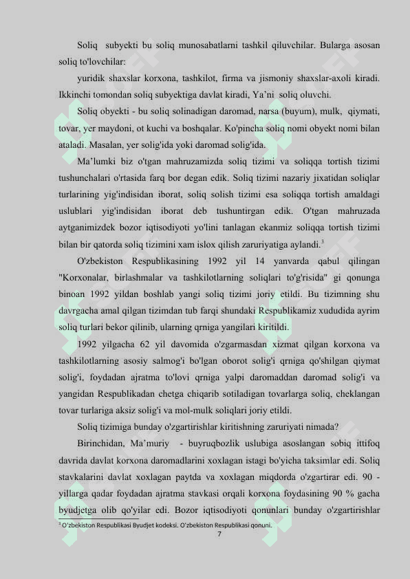 O'zbekiston respublikasi mahalliy soliqlar va yig'imlar uning amal qilish mexanizmi 7