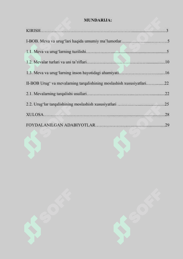 Urug‘ va mevalarning tarqalishining moslashish xususiyatlari 2