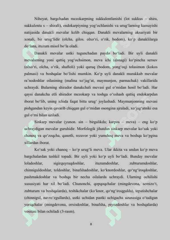 Urug‘ va mevalarning tarqalishining moslashish xususiyatlari 8