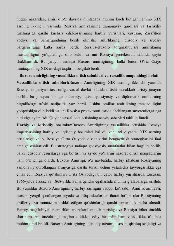 Buxoro amirligining vassal davlatga aylantirilishi 26 8
