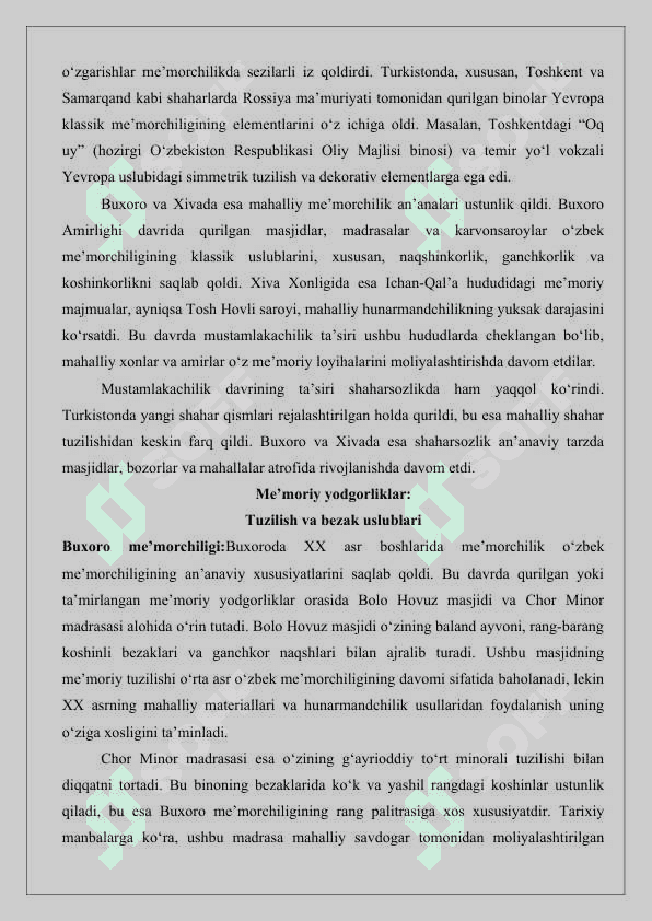 XX asr boshlarida buxoro, xiva va turkistonda me’morchilik maqola 25 3