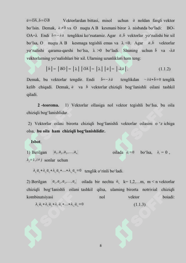 Bazis. Vektorning berilgan bazisga nisbatan koordinatalari 8