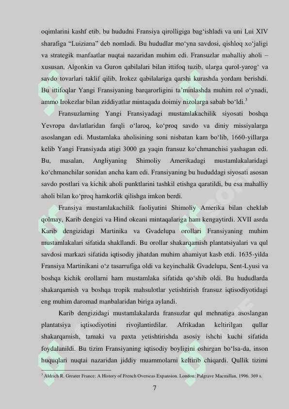 FRANSIYANING MUSTAMLAKACHILIK SIYOSATI 7