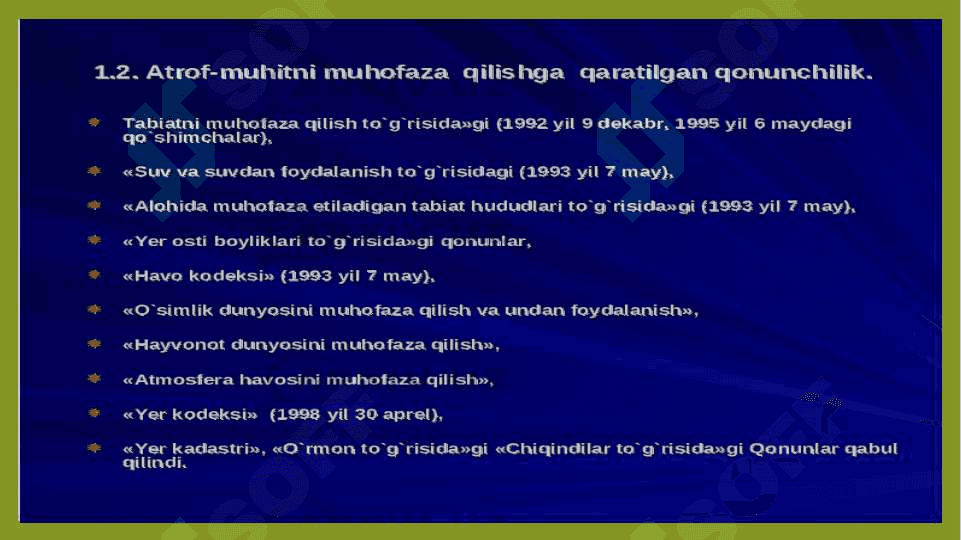 Tabiatni muhofaza qilish va sog’lomlashtirish maqsadlariga mo’ljallangan yerlarning huquqiy holati 4