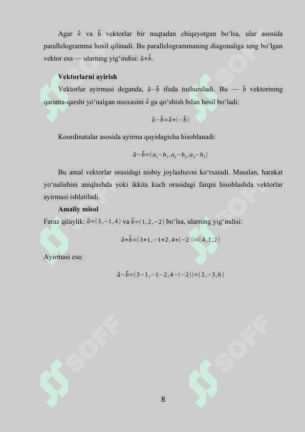 Vektorlar algebrasi elementlari  kurs ishi 7
