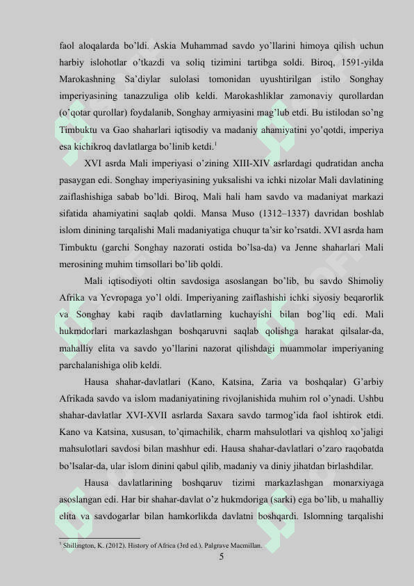 XVI-XVII ASRLARDA AFRIKA kurs ishi 5