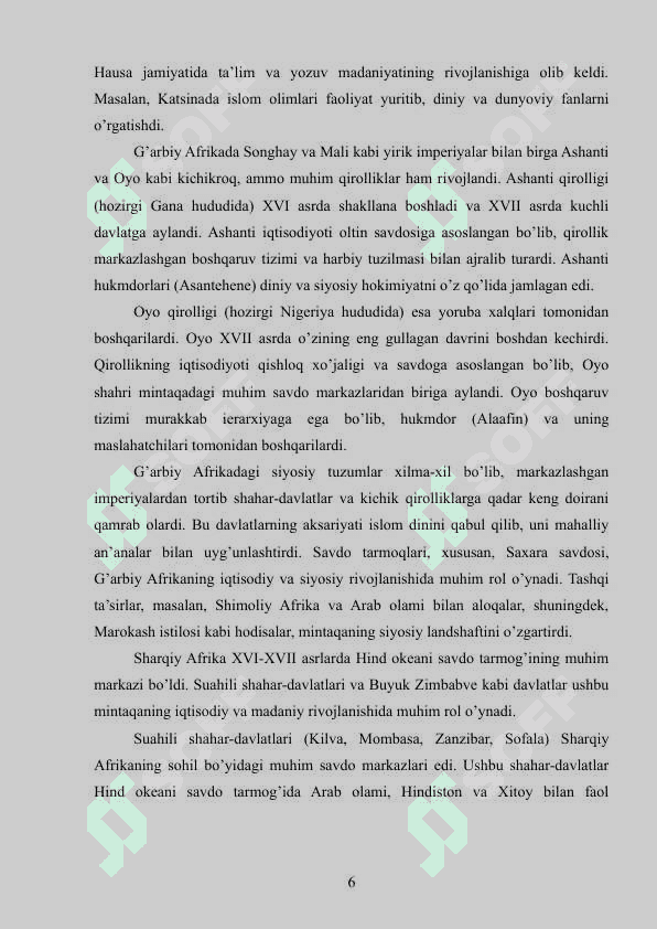 XVI-XVII ASRLARDA AFRIKA kurs ishi 6