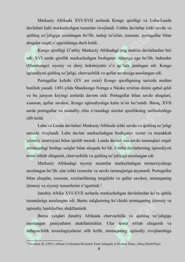 XVI-XVII ASRLARDA AFRIKA kurs ishi 8