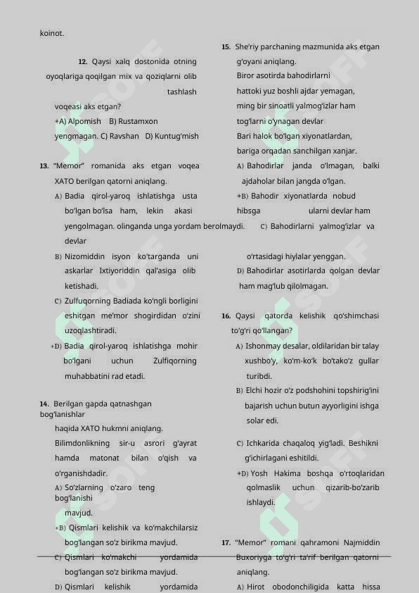 Test ona tili asosiy blok 5