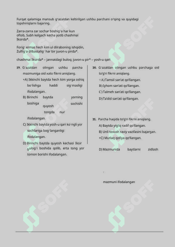 Test ona tili asosiy blok 8