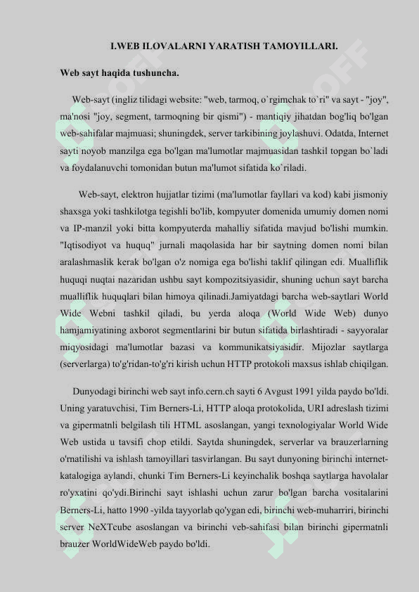 WEB ILOVALARNI ISHLAB CHIQISHDA ASOSIY YONDOSHUVLAR HAQIDA UMUMIY MA’LUMOT 6
