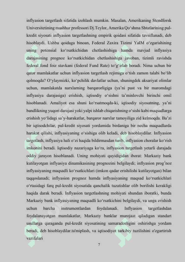 Makroiqtisodiy barqarorlashtirish siyosaati va iqtisodiyotni barqaror rivojlantirish sharoitlarini shakllantitish 7