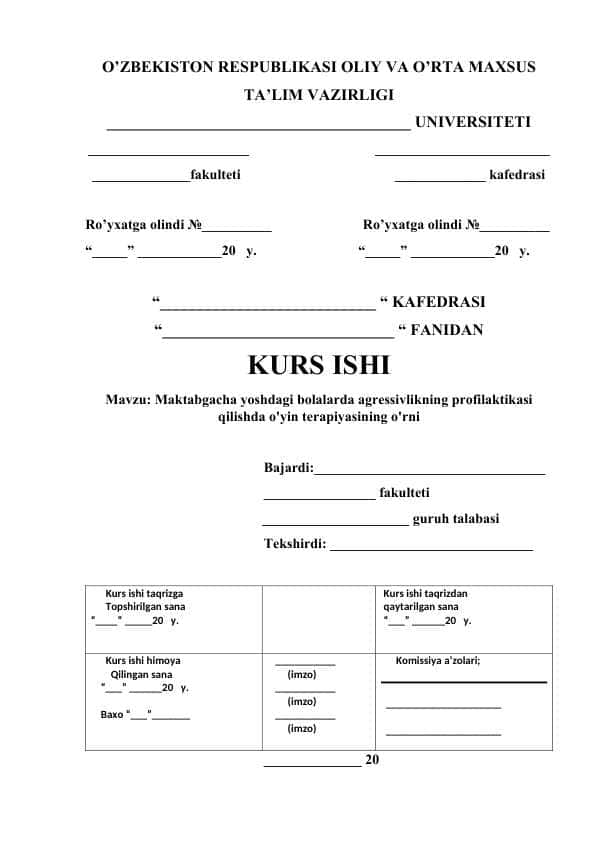 Maktabgacha yoshdagi bolalarda agressivlikning profilaktikasi qilishda o'yin terapiyasining o'rni