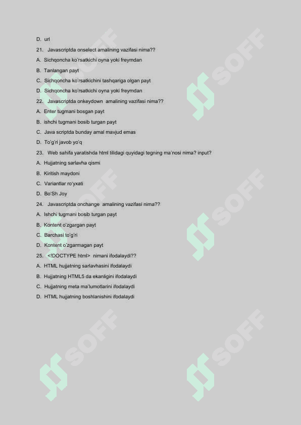 Web dasturlashga kirish testlar 8