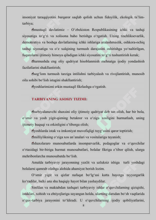 SINF RAHBARI ISHINI REJALASHTIRISH METODIKASI 8