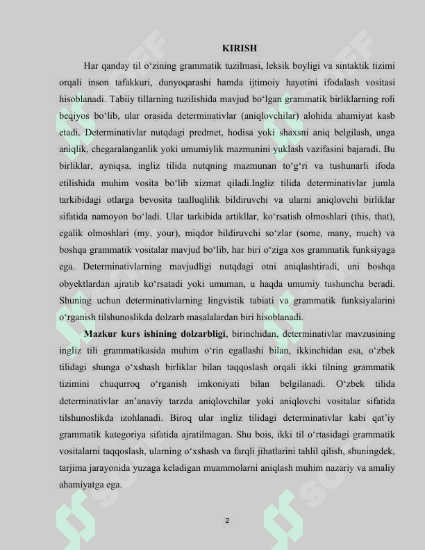 Ingliz va o‘zbek tillarida determinativlarning (artikl va aniqlovchilarning) grammatik funksiyalari 3
